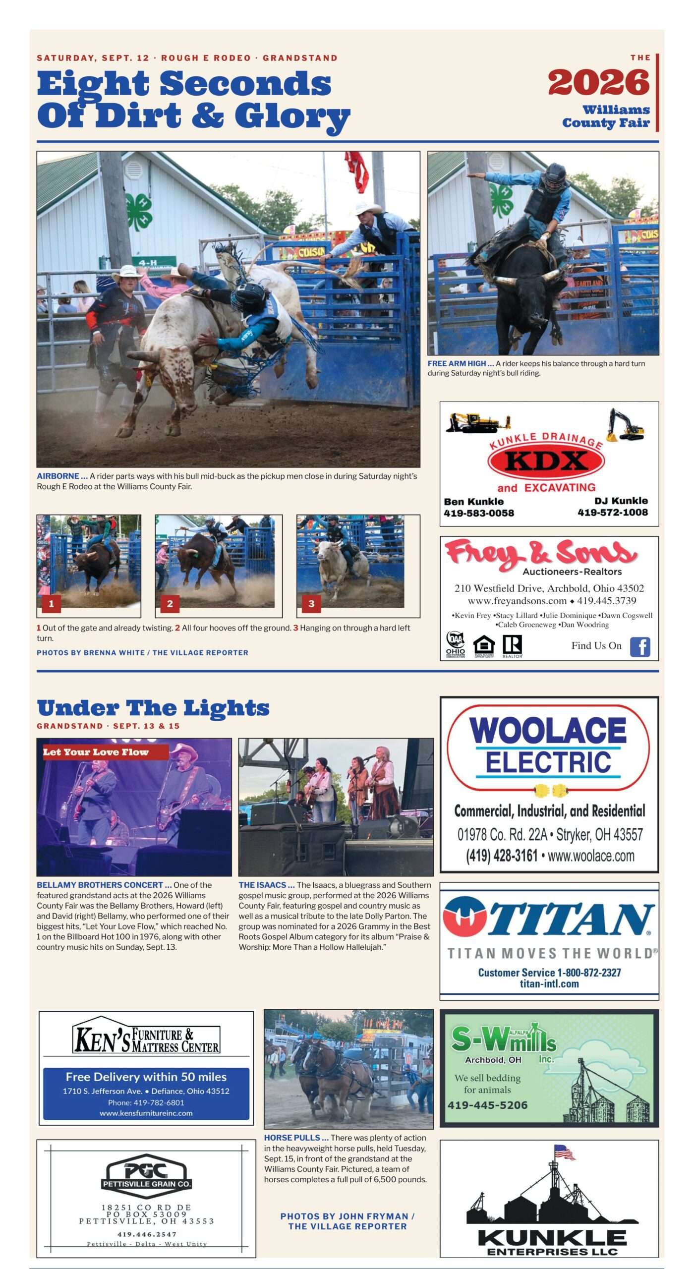 Williams County Fair 2026 rodeo and grandstand page, September 23, 2026 edition of The Village Reporter