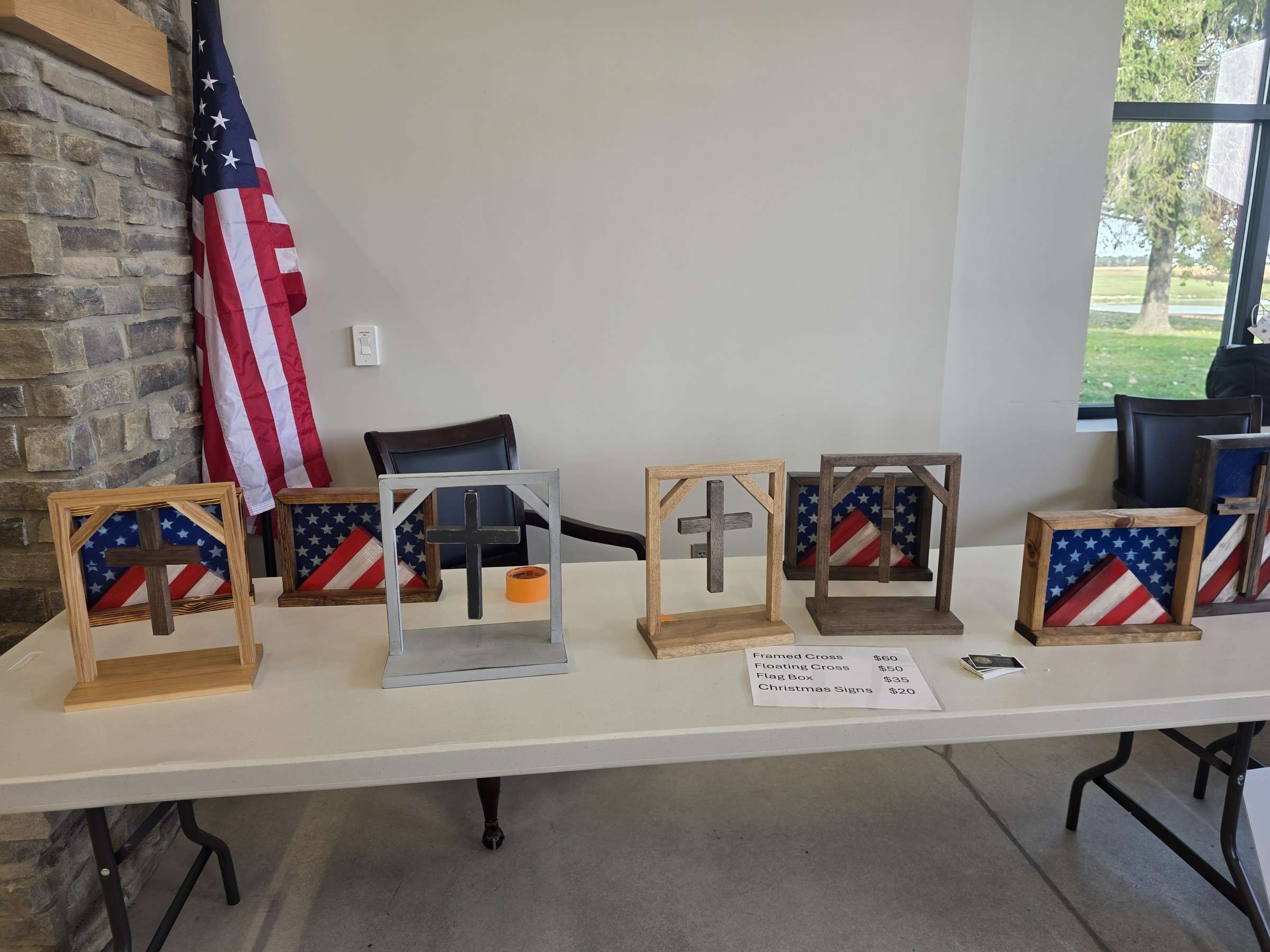 A flag display at a vendor booth