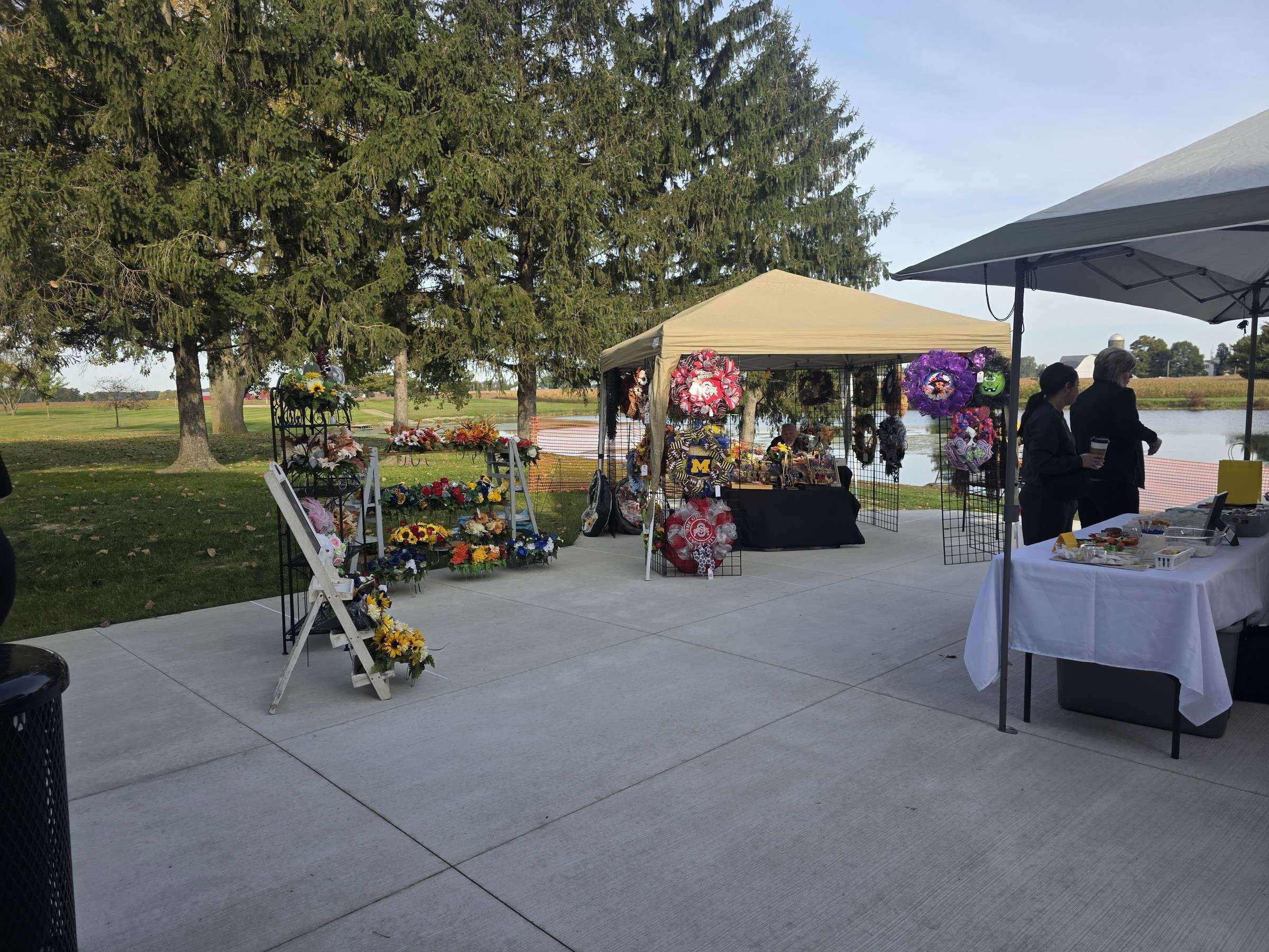 Vendor tents outside the community center