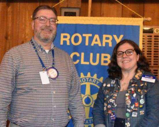 Rotary District 6600 Governor Katherine Eboch with Archbold Rotary president Tod Hug