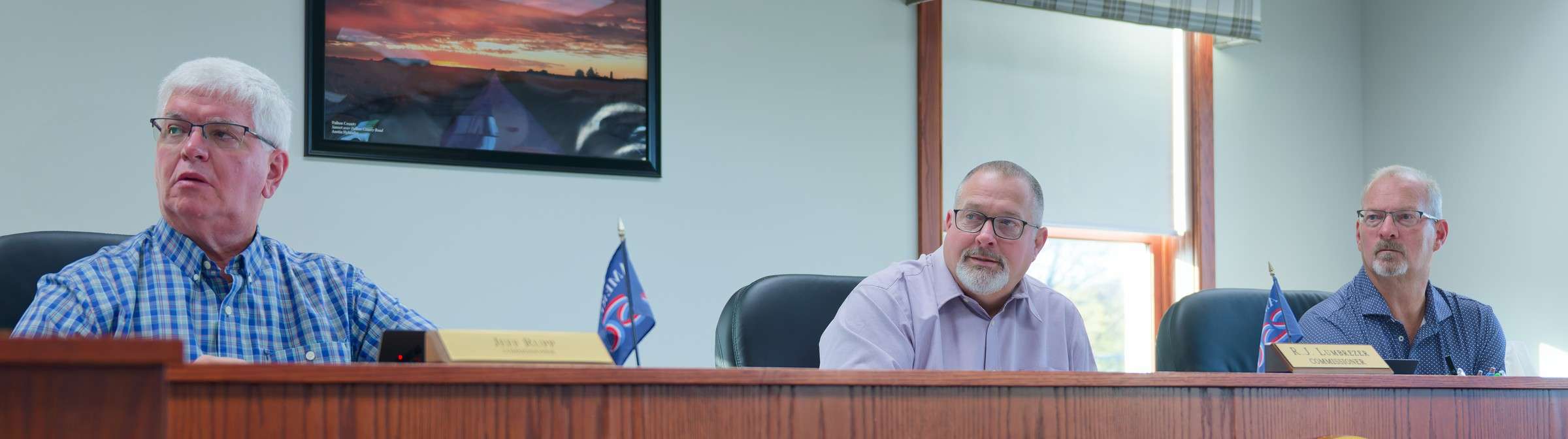 Fulton County Commissioners Joe Short, Jeff Rupp and R.J. Lumbrezer at the Swan Creek ditch hearing