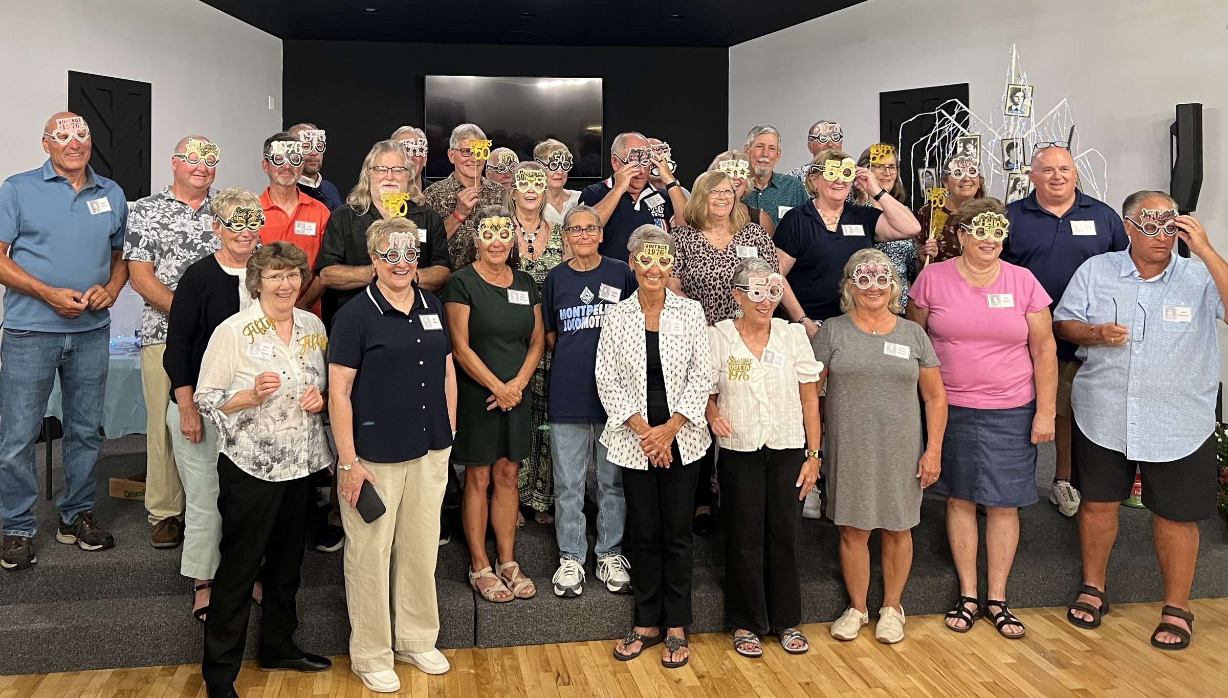 Montpelier Class of 1976 members pose for a silly photo at their 50th reunion
