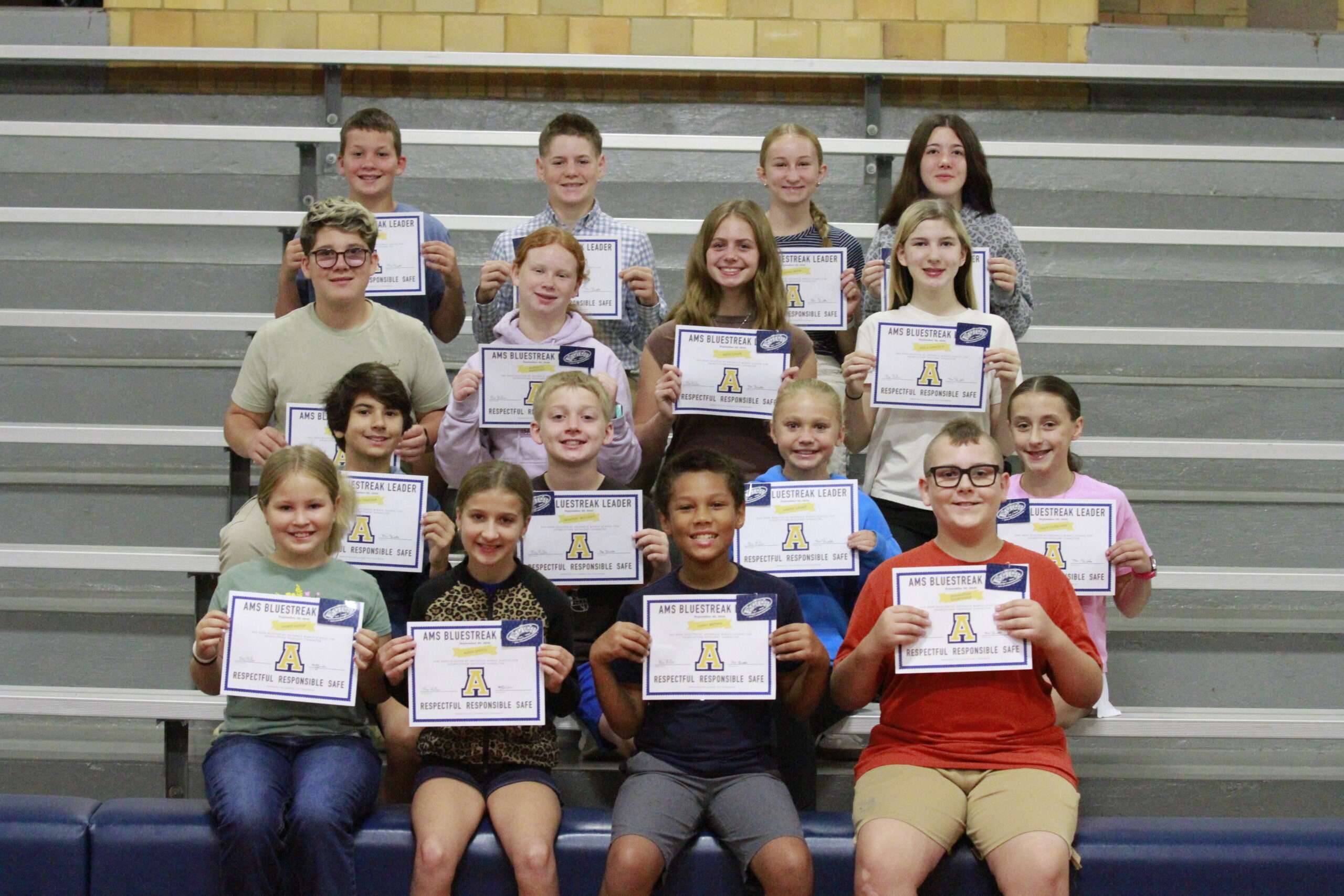 Archbold Middle School September Bluestreak Leaders holding their certificates