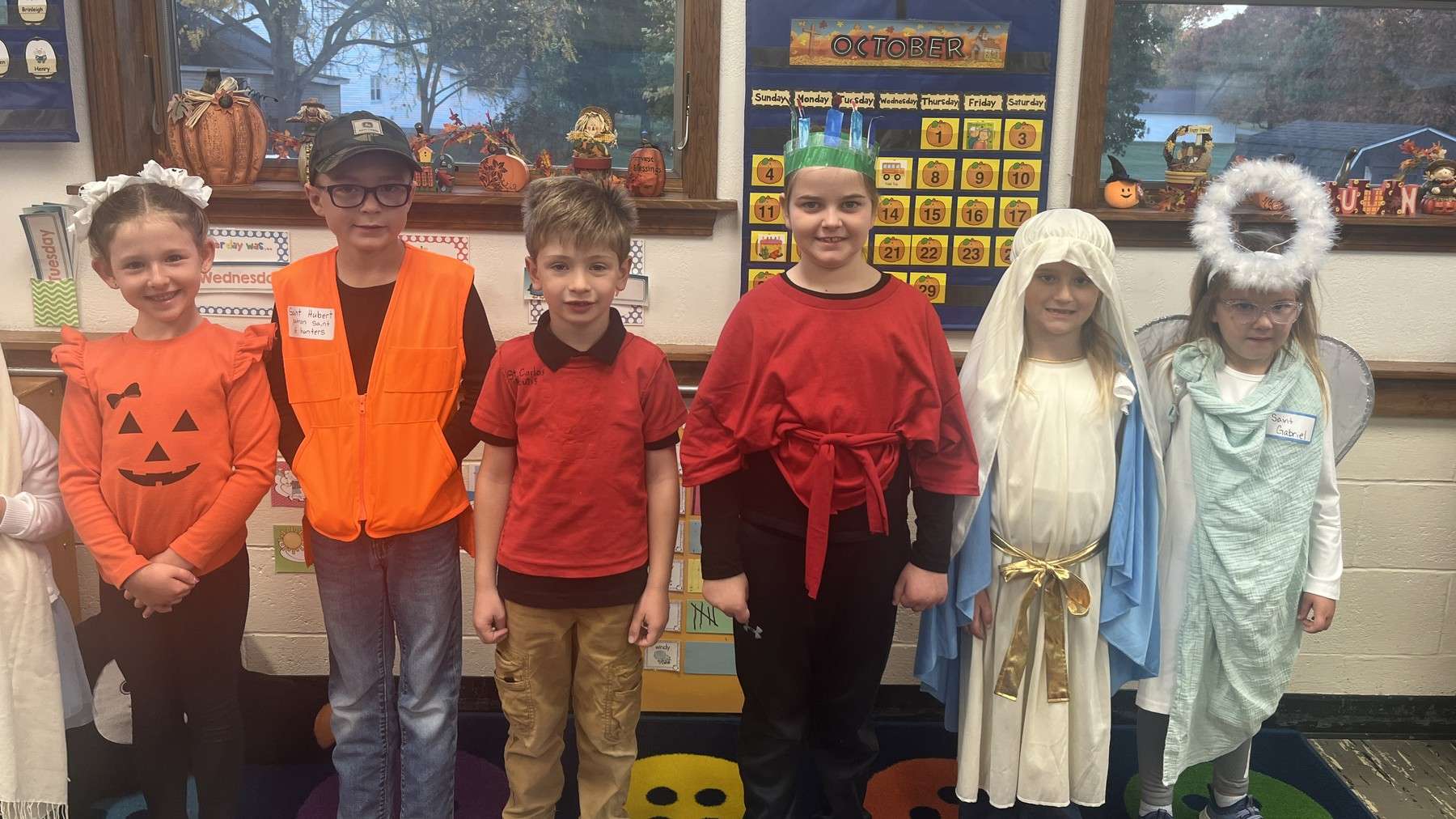 First-grade students dressed as saints at St. Mary School