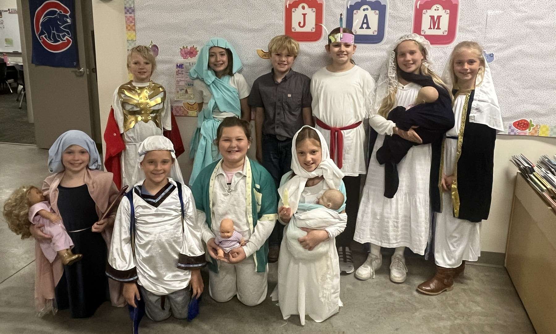 Fourth-grade students dressed as saints at St. Mary School