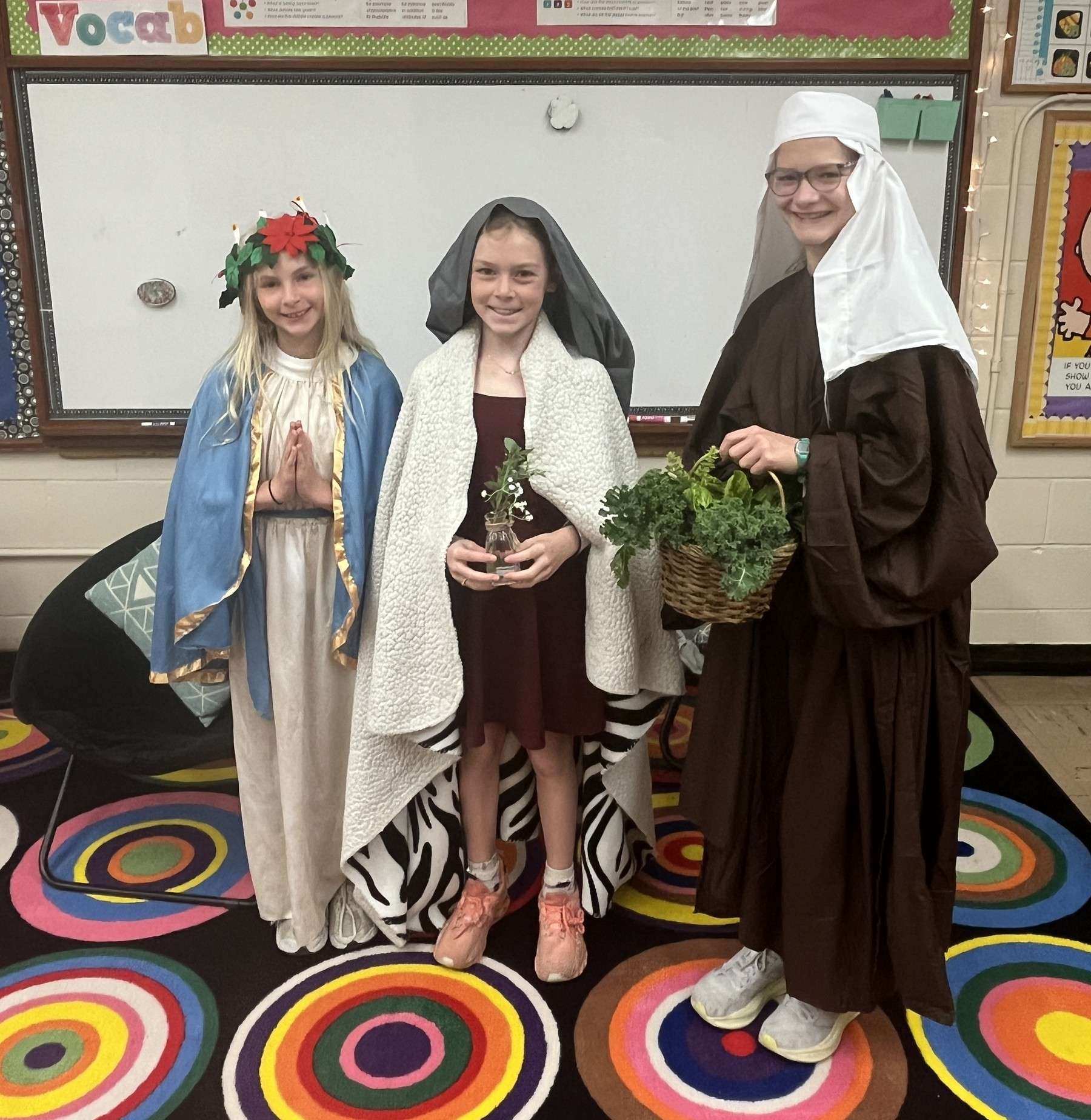 Fifth- and sixth-grade students dressed as saints at St. Mary School