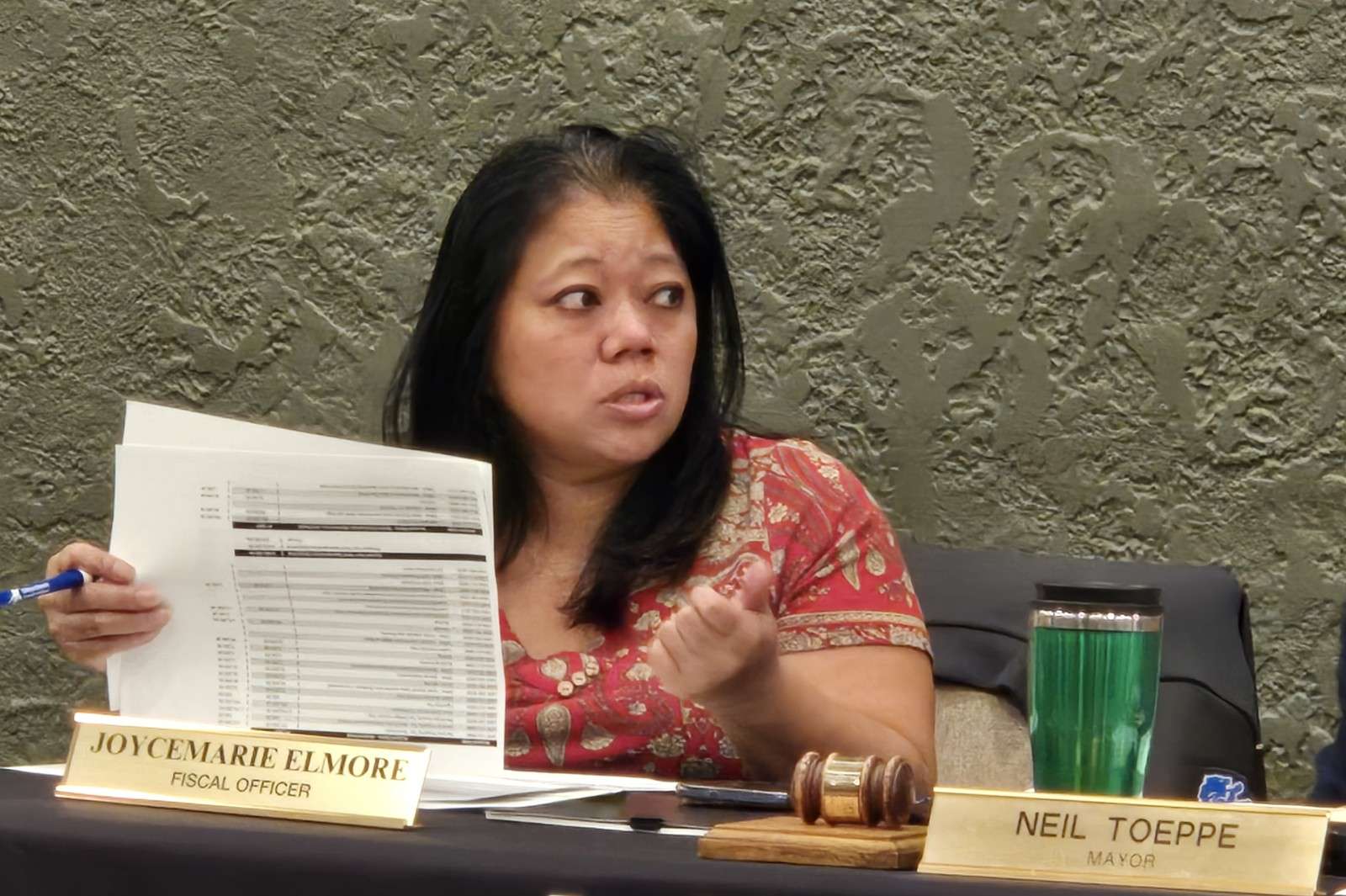 Swanton Fiscal Officer JoyceMarie Elmore holds budget pages during the Oct. 26 Swanton Village Council meeting