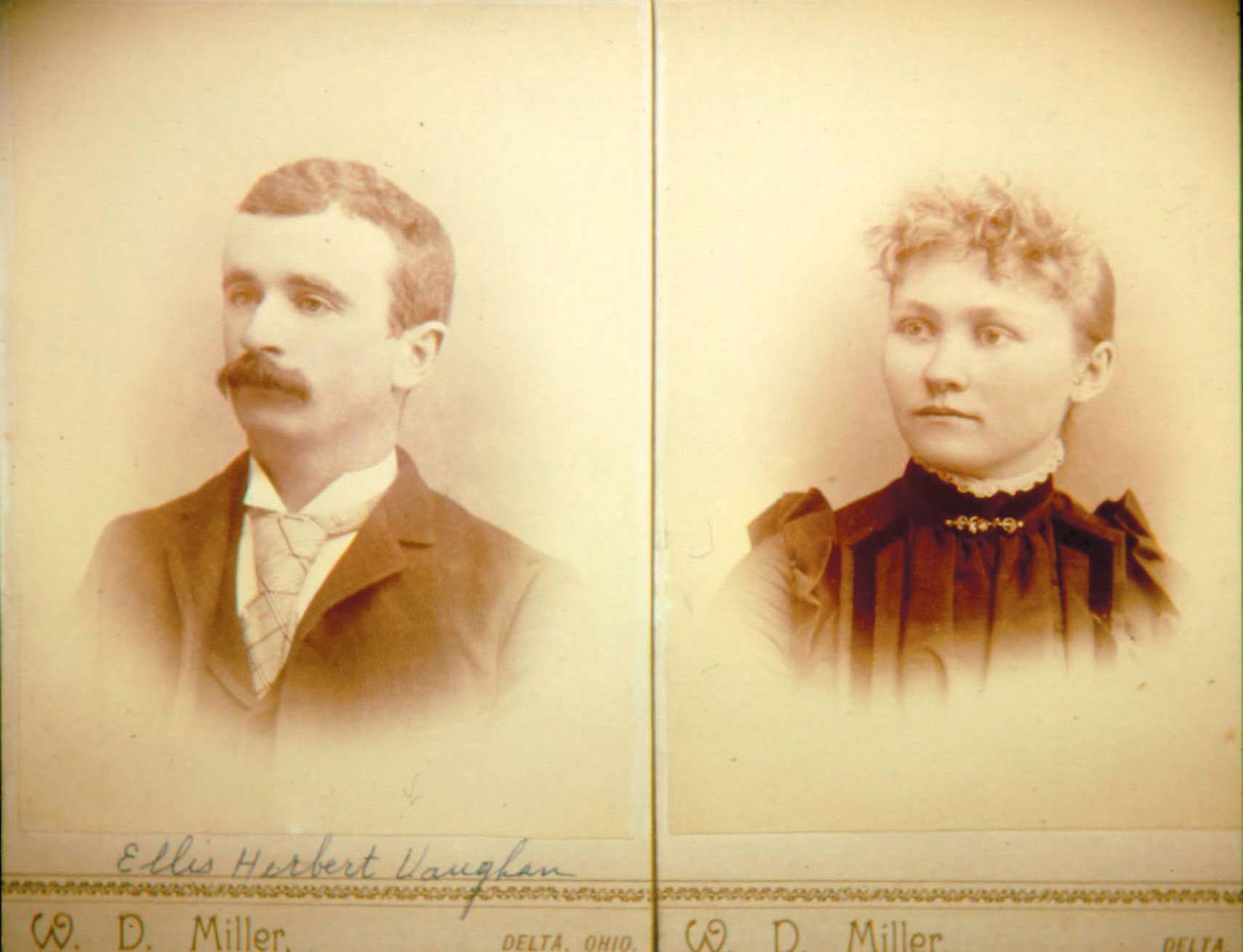 Vintage portrait of Ellis Herbert Vaughn and Bathsheba Anna Vaughn of Fulton County, Ohio