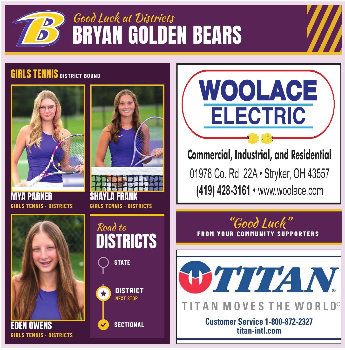 Good Luck at Districts: Bryan Golden Bears Girls Tennis - The Village Reporter Good Luck page