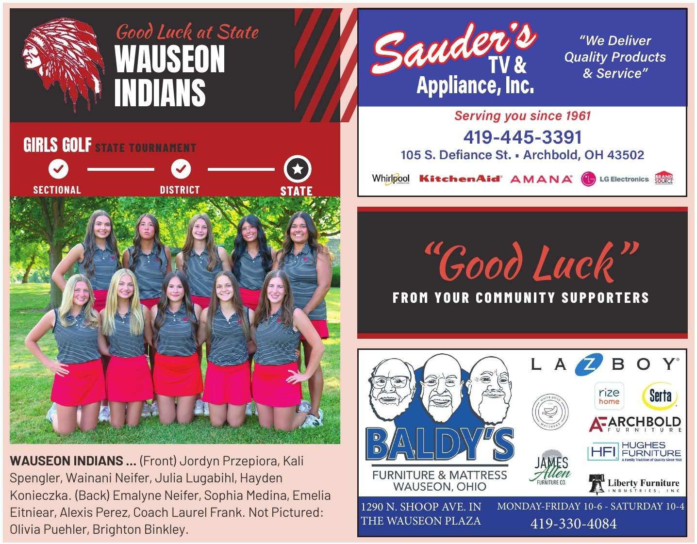 Good Luck at State: Wauseon Indians Girls Golf - The Village Reporter Good Luck page