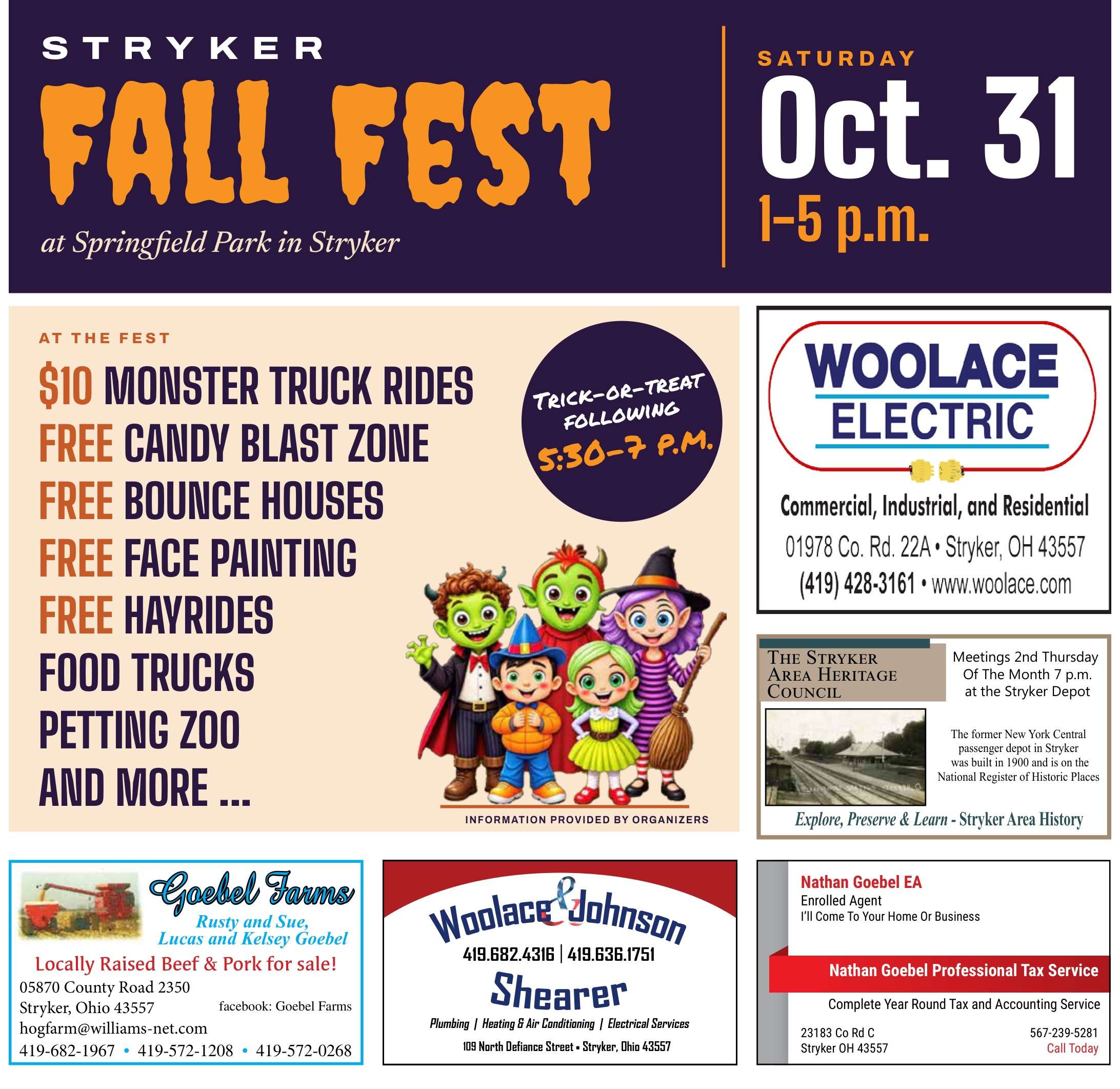 Stryker Fall Fest, Saturday, Oct. 31, 1 to 5 p.m. at Springfield Park in Stryker