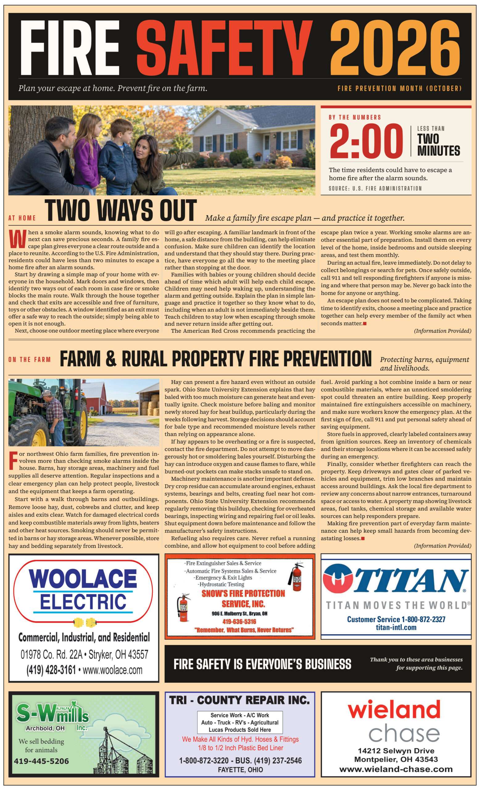 Fire Safety 2026 page, The Village Reporter, October 14, 2026 edition