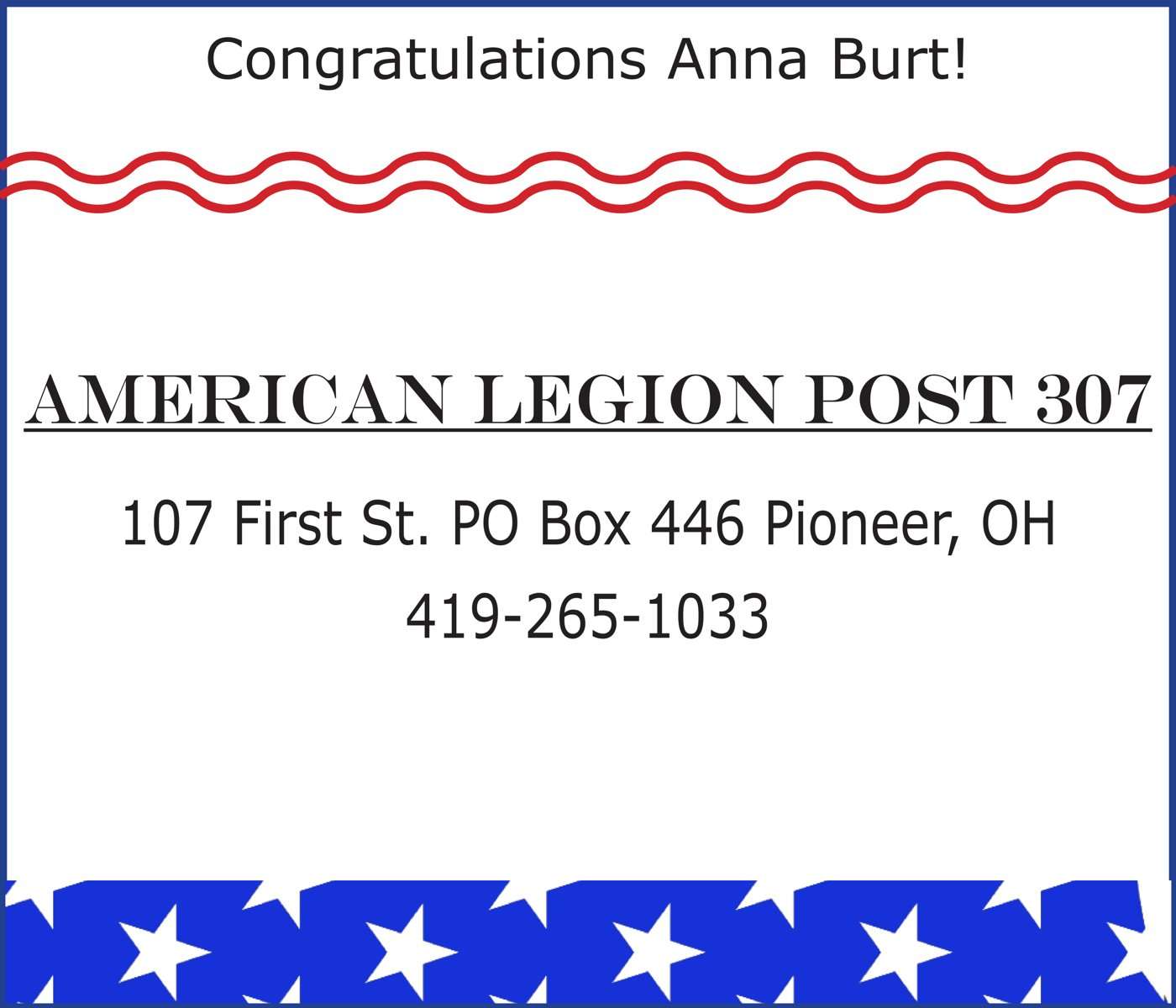 American Legion Post 307 – Anna Burt